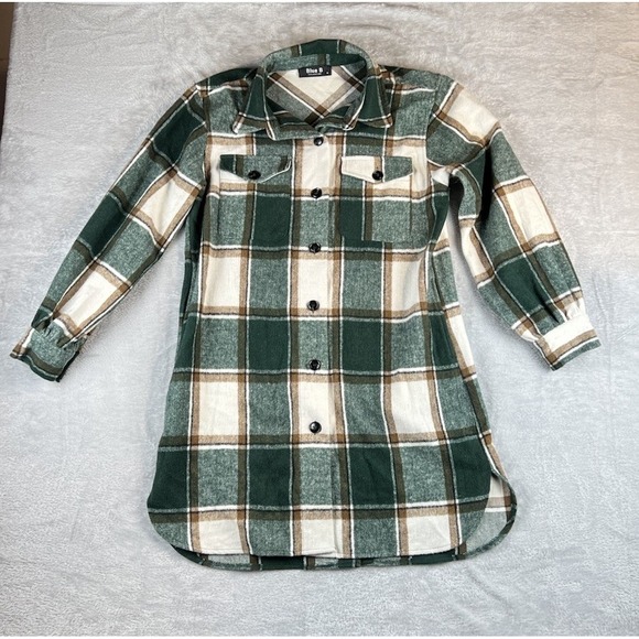 Blue B Collection Plaid Shacket Green Womens Medium Western Coffee Shop Girl - Picture 1 of 5